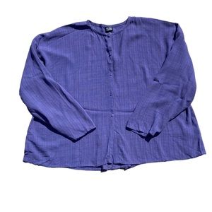 Eileen Fisher blue woven top, made in the USA of Italian fabric, size s